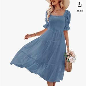 Dusty Blue Midi Swiss Dot Dress